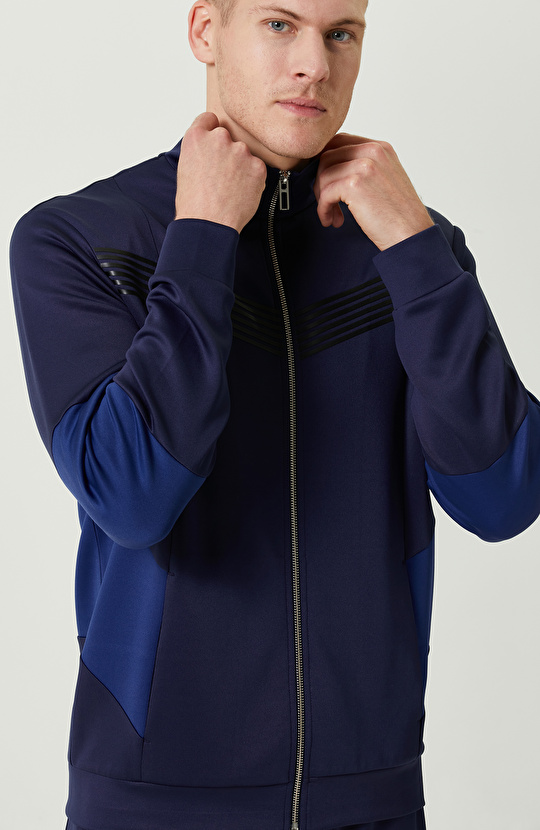 N-Tech Yan Cepli Lacivert Dik Yaka Sweatshirt