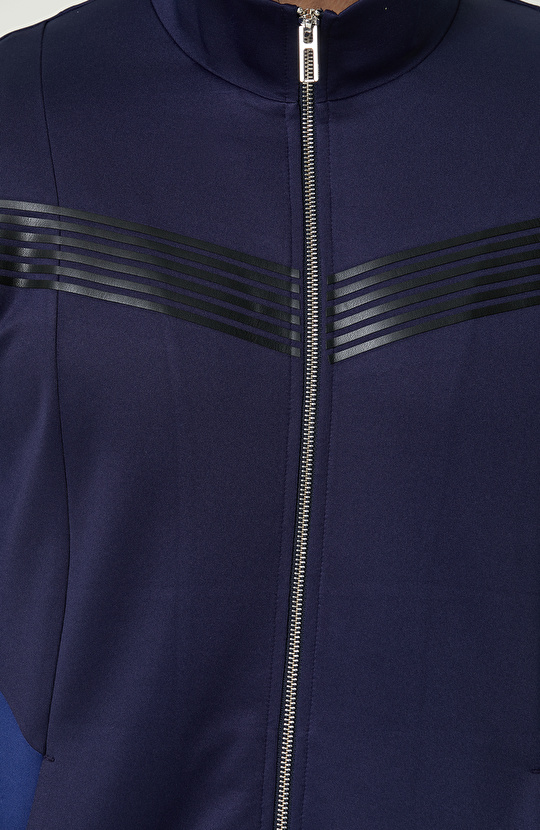 N-Tech Yan Cepli Lacivert Dik Yaka Sweatshirt