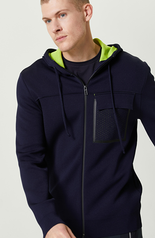 N-Tech Lacivert Kapüşon Yaka Triko Mont