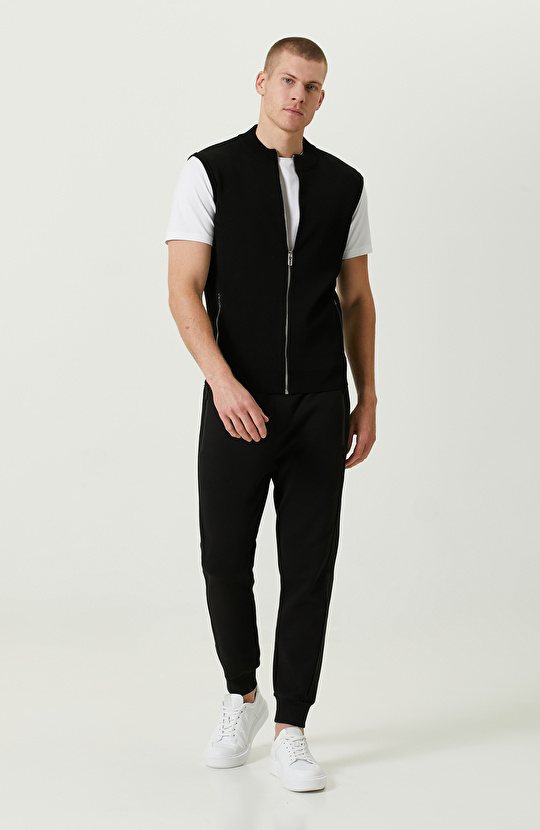 N-Tech Siyah Yan Cep Fermuarlı Triko Yelek