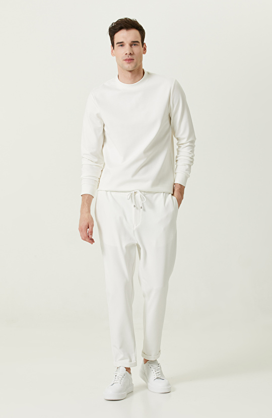 Duble Paça Bağcıklı Ekru Eşofman Altı