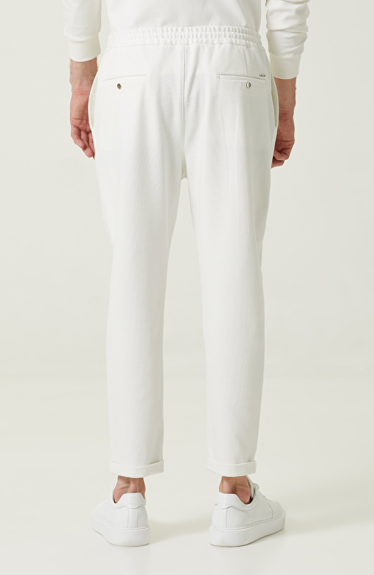 Duble Paça Bağcıklı Ekru Eşofman Altı