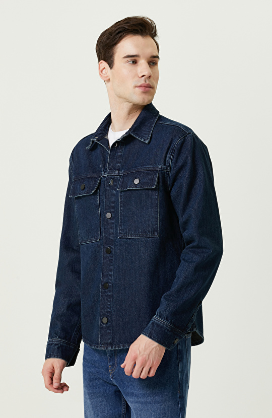 Lacivert Pamuklu Denim Gömlek