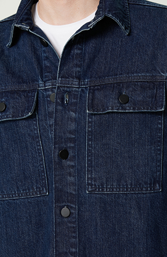 Lacivert Pamuklu Denim Gömlek