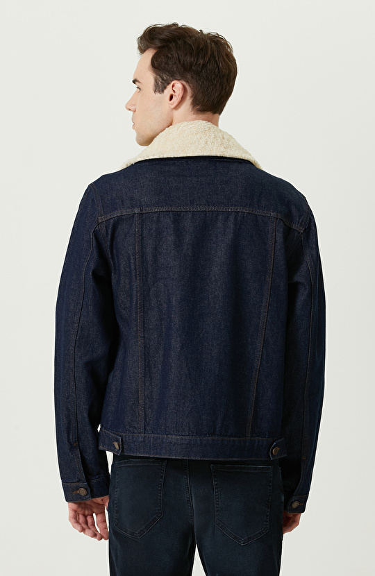 Yan Cepli Pamuklu Lacivert Denim Mont