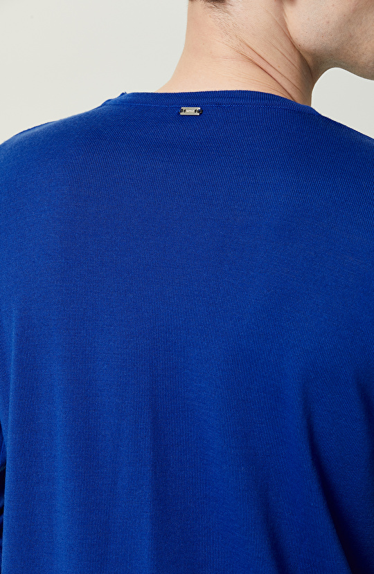 Bisiklet Yaka Saks Mavisi Triko Kazak