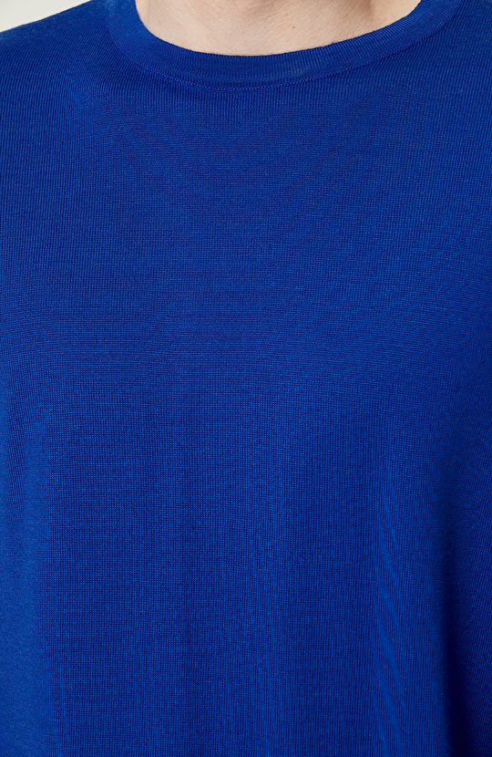 Bisiklet Yaka Saks Mavisi Triko Kazak