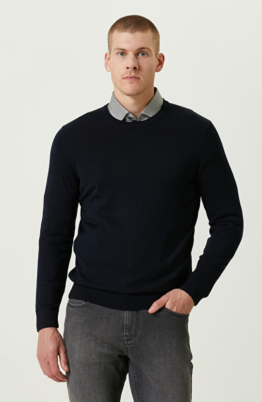 Bisiklet Yaka Lacivert Triko Kazak