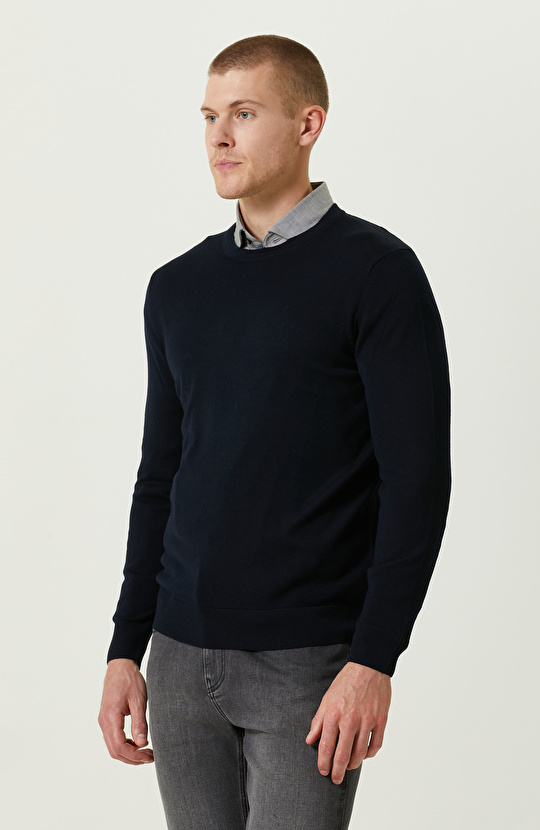 Bisiklet Yaka Lacivert Triko Kazak