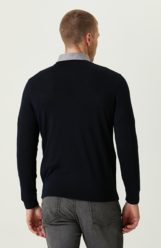 Bisiklet Yaka Lacivert Triko Kazak