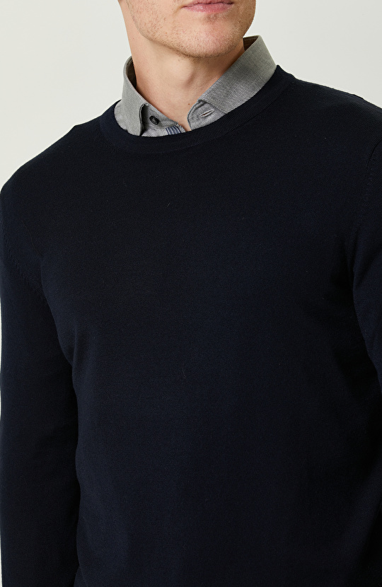 Bisiklet Yaka Lacivert Triko Kazak