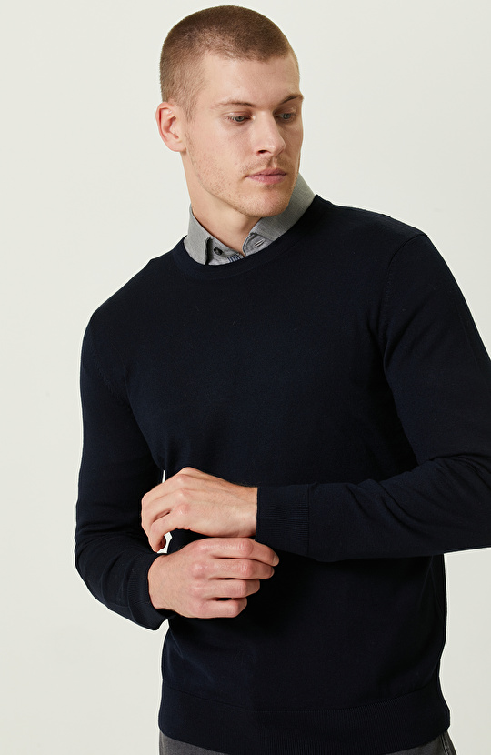 Bisiklet Yaka Lacivert Triko Kazak