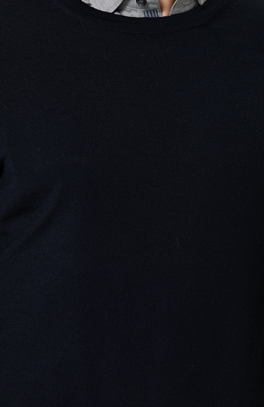 Bisiklet Yaka Lacivert Triko Kazak