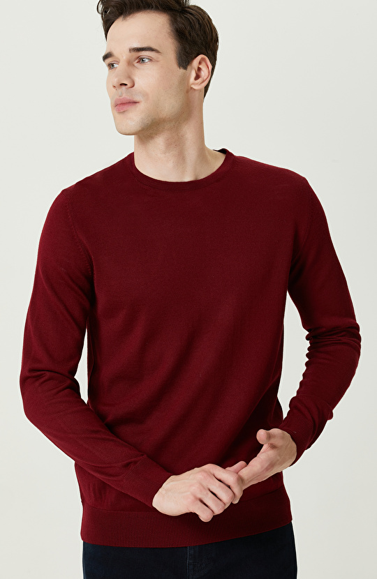 Bordo Bisiklet Yaka Triko Kazak