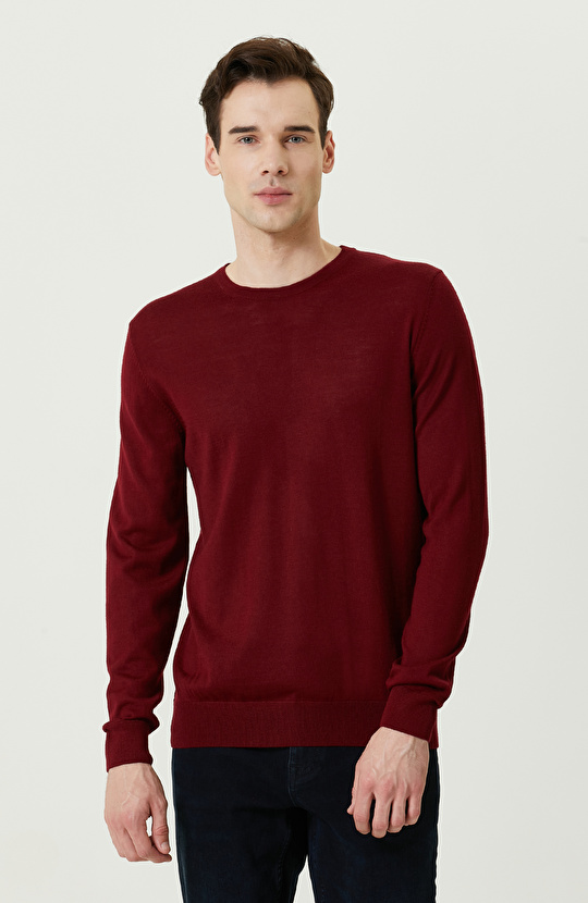 Bordo Bisiklet Yaka Triko Kazak