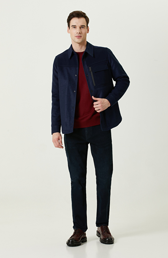 Bordo Bisiklet Yaka Triko Kazak