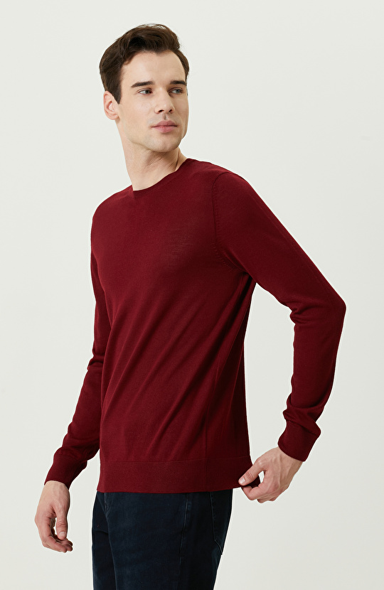 Bordo Bisiklet Yaka Triko Kazak