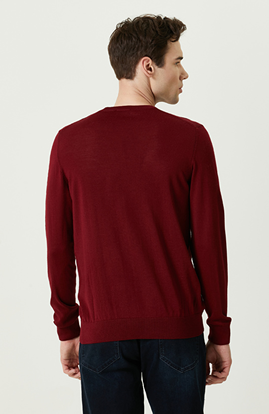 Bordo Bisiklet Yaka Triko Kazak