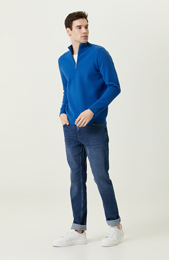 Saks Fermuarlı Triko Kazak