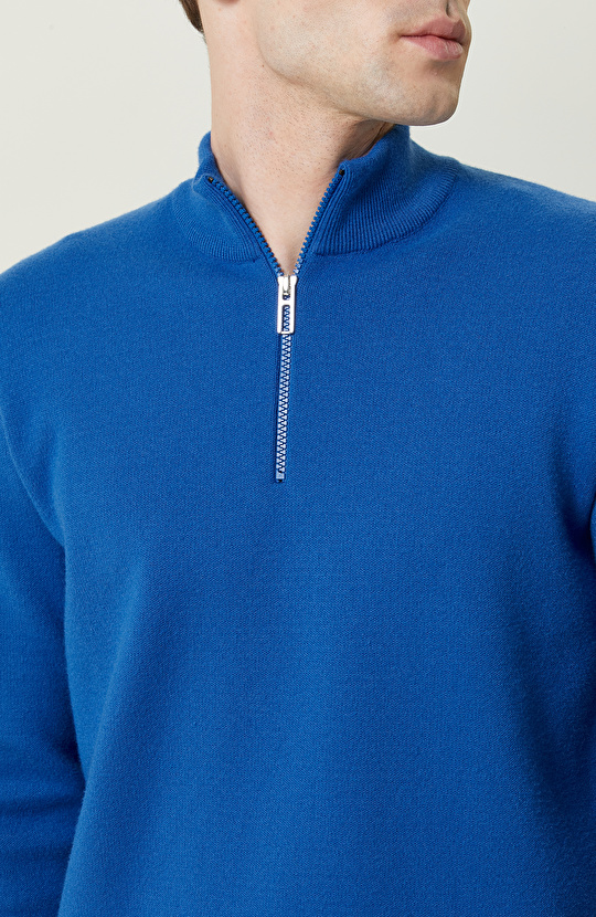 Saks Fermuarlı Triko Kazak