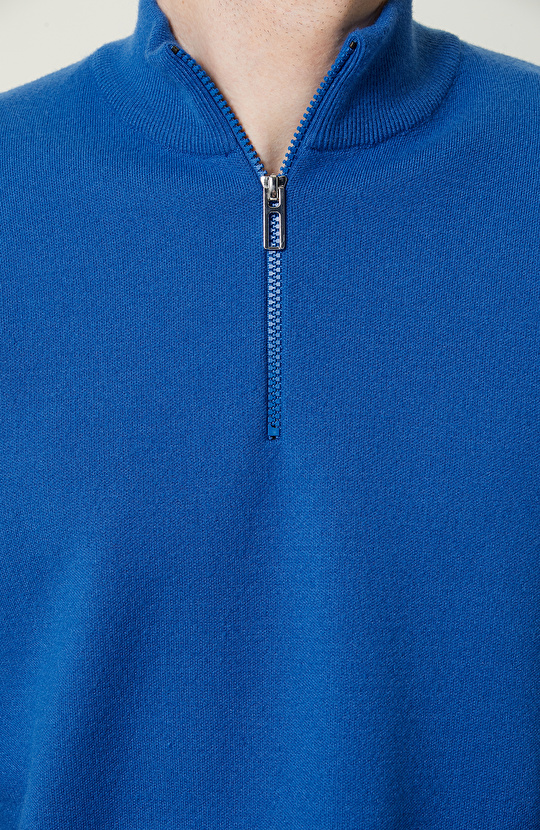 Saks Fermuarlı Triko Kazak