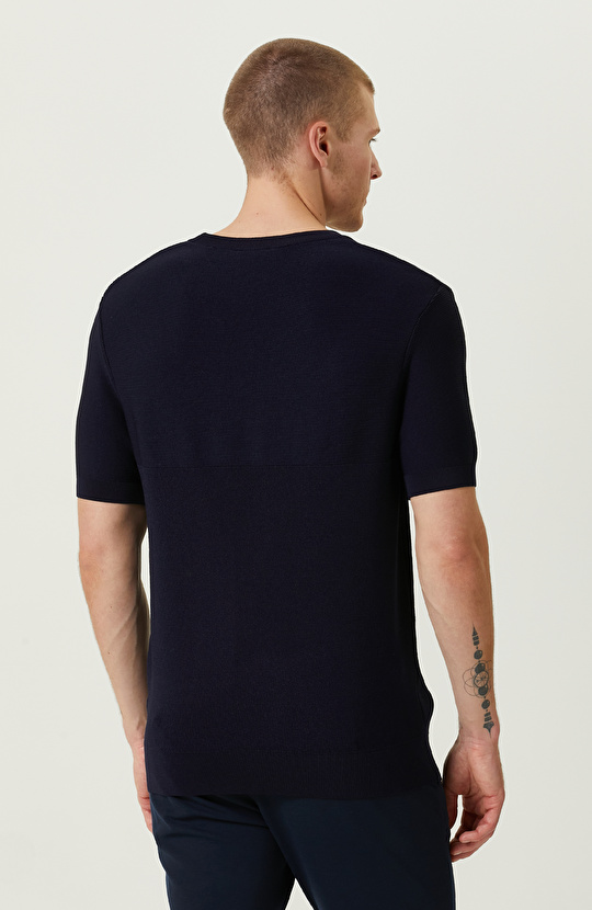 Kısa Kollu Lacivert Çizgili Triko Kazak