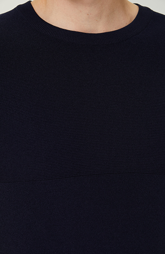 Kısa Kollu Lacivert Çizgili Triko Kazak