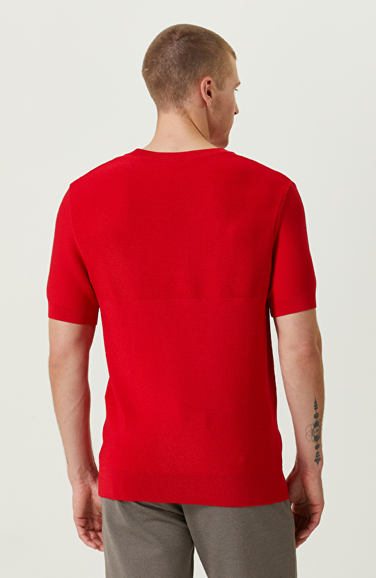 Kısa Kollu Kırmızı Çizgili Triko Kazak