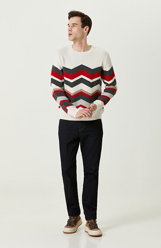 Zikzak Desenli Kırmızı Triko Kazak