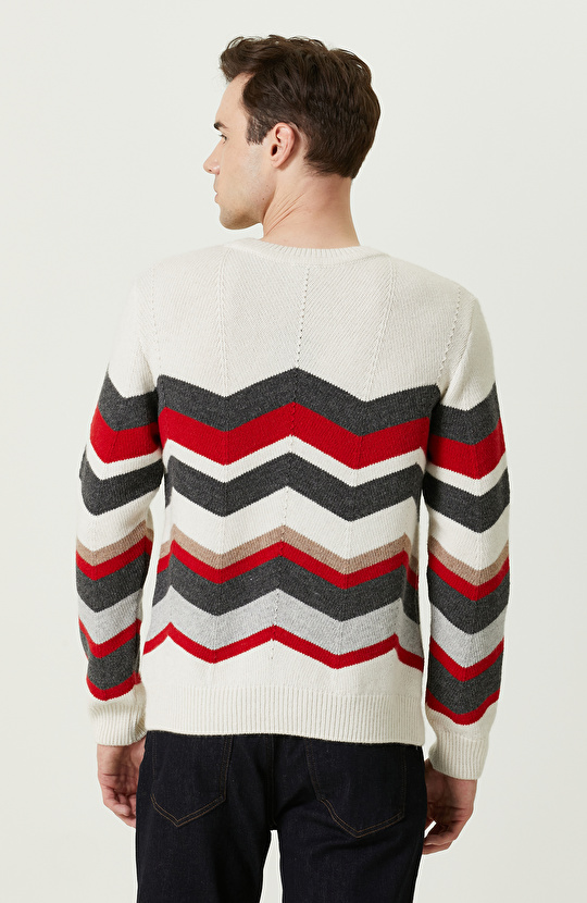 Zikzak Desenli Kırmızı Triko Kazak