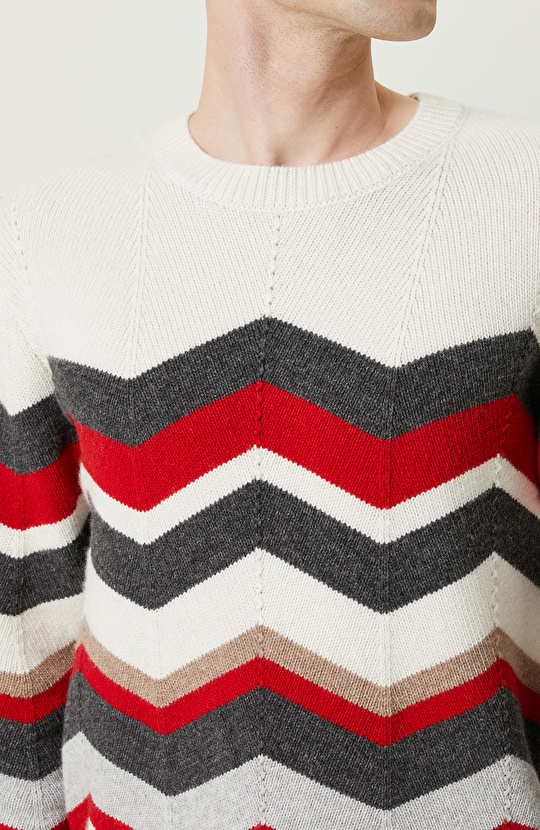 Zikzak Desenli Kırmızı Triko Kazak