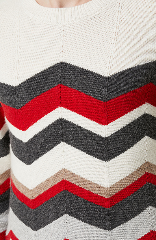 Zikzak Desenli Kırmızı Triko Kazak