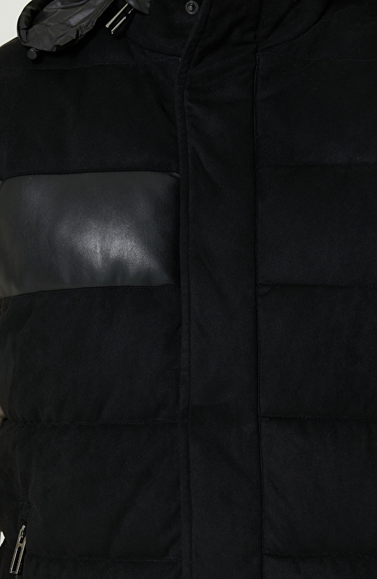 Yan Cep Fermuarlı Süet Siyah Yelek