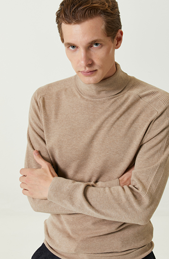 Bej Balıkçı Yaka Kazak