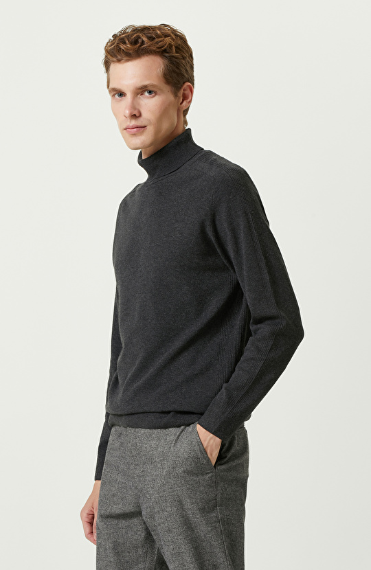 Antrasit Balıkçı Yaka Kazak