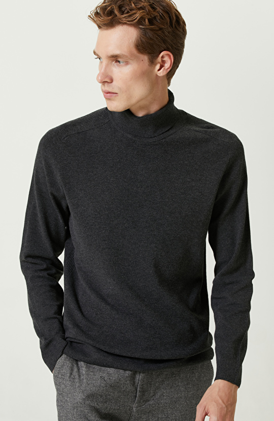 Antrasit Balıkçı Yaka Kazak