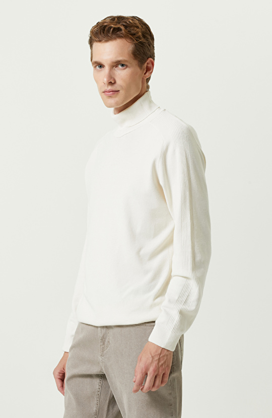 Ekru Balıkçı Yaka Kazak