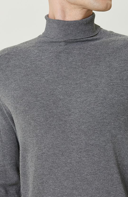 Gri Balıkçı Yaka Triko Kazak