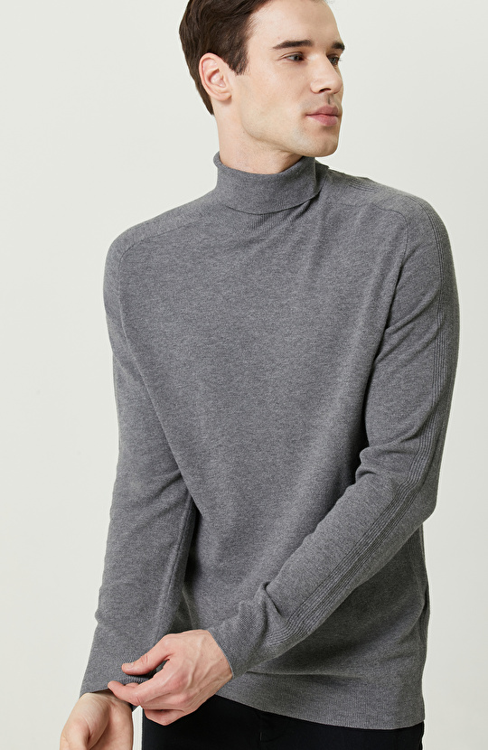 Gri Balıkçı Yaka Triko Kazak