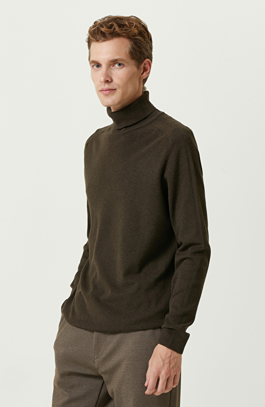 Haki Balıkçı Yaka Kazak