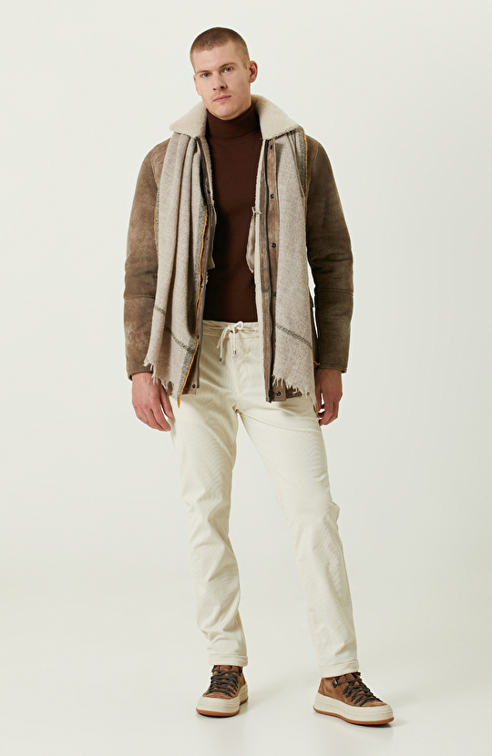 Tütün Rengi Balıkçı Yaka Triko Kazak