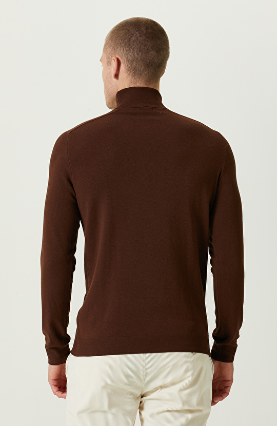 Tütün Rengi Balıkçı Yaka Triko Kazak