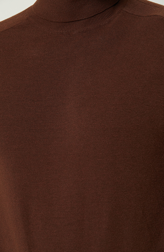 Tütün Rengi Balıkçı Yaka Triko Kazak