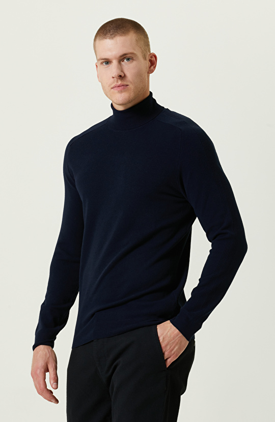 Lacivert Balıkçı Yaka Triko Kazak