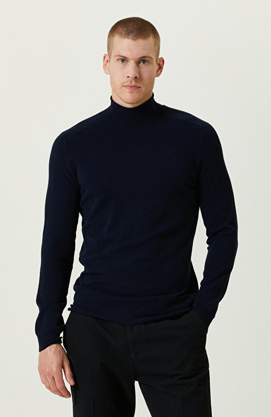 Lacivert Balıkçı Yaka Triko Kazak