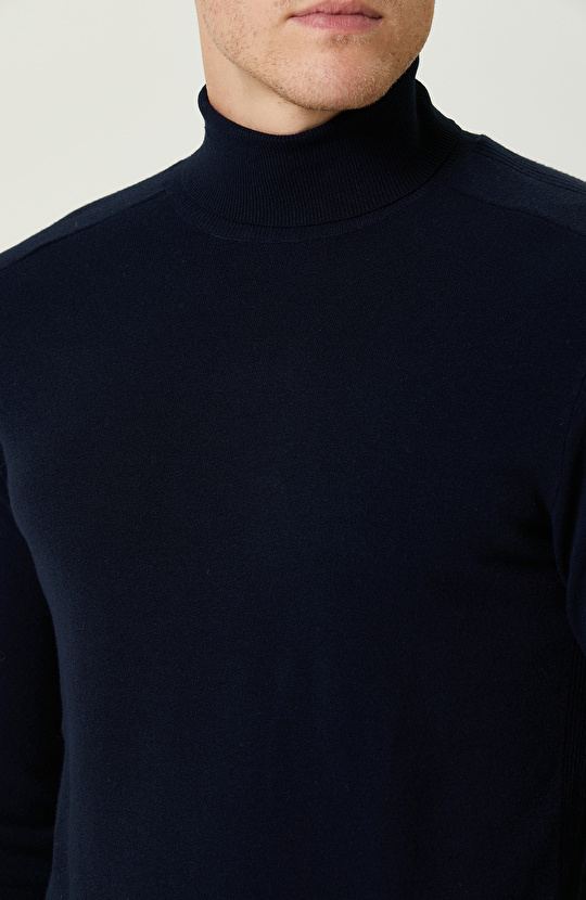 Lacivert Balıkçı Yaka Triko Kazak