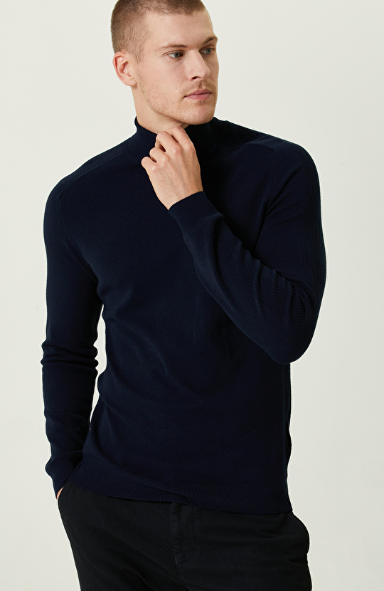 Lacivert Balıkçı Yaka Triko Kazak