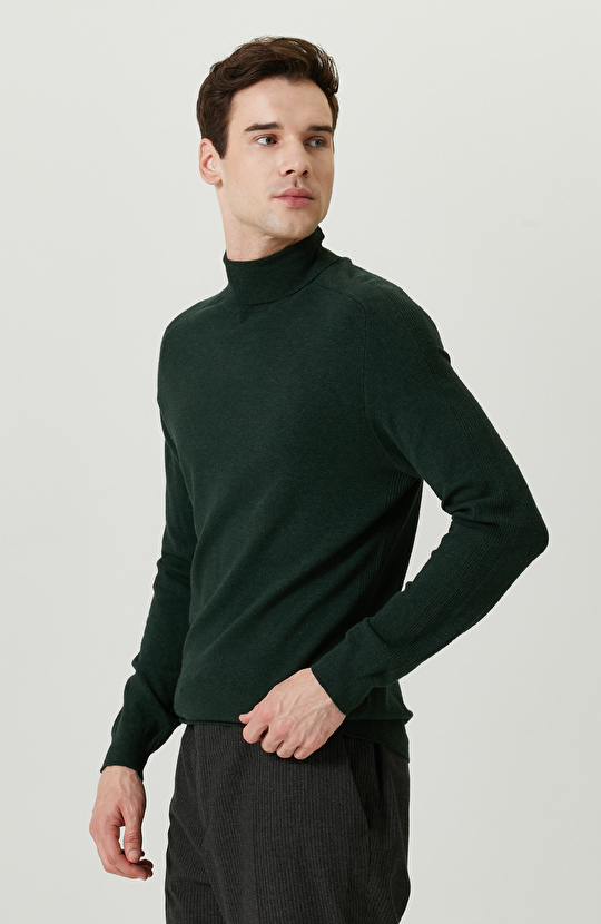 Yeşil Balıkçı Yaka Triko Kazak