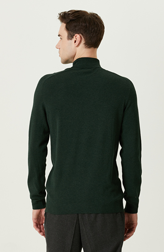 Yeşil Balıkçı Yaka Triko Kazak