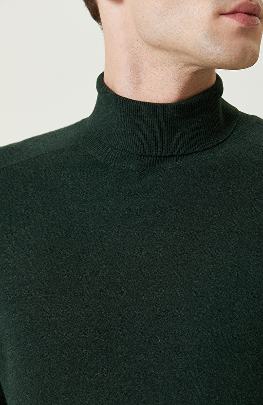 Yeşil Balıkçı Yaka Triko Kazak